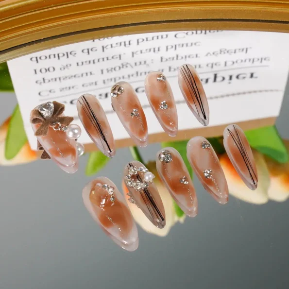 Oolong Long Press On Nails, handmade by Fasunidy,3d nails