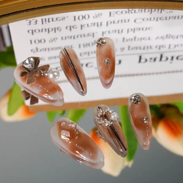 Oolong Long Press On Nails, handmade by Fasunidy,3d nails