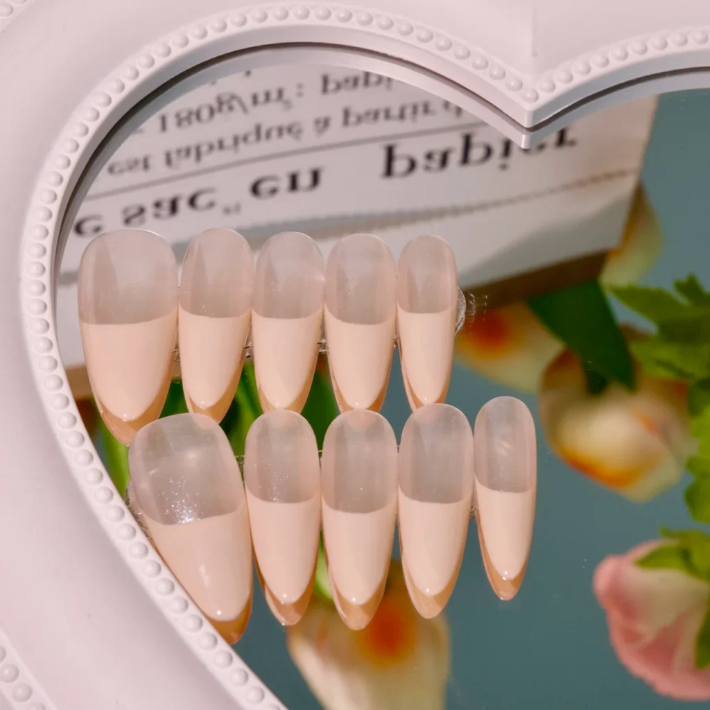 Honey Peach Long Press On Nails, handmade by Fasunidy,french nails, nägel, uñas, ongles
