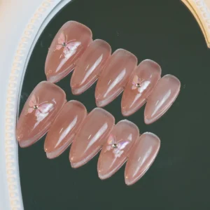 Ice Crystal Butterfly Medium Press On Nails, handmade by Fasunidy, cat eye effect, butterfly, nägel, uñas, ongles