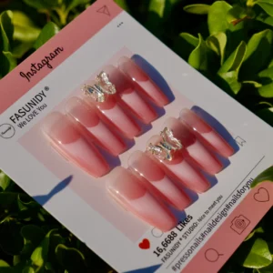 Flutter Dance Long Press On Nails, handmade by Fasunidy, 3d french nails, lange nägeln