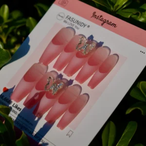 Flutter Dance Long Press On Nails, handmade by Fasunidy, 3d french nails, fresh ongles