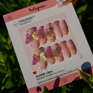 Blazing Phantasm Long Press On Nails, handmade by Fasunidy, pink 3d nails, schöne lange nägel