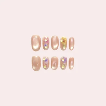 Flower Gem Short Nails